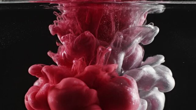Red and white ink swirling in water.