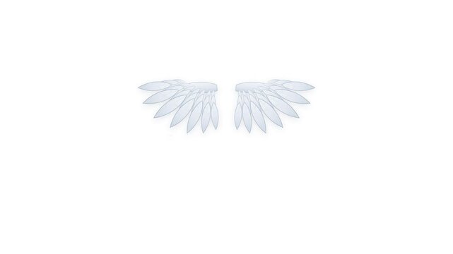 Pair of white angel wings flapping slowly against a plain white background in a minimalist digital art style for spiritual concepts.