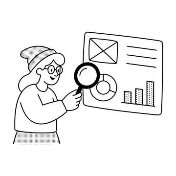 Analyst reviewing charts, graphs, and comparison data on a presentation screen.