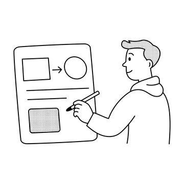 Designer arranging visual concepts and interface ideas on a digital board.