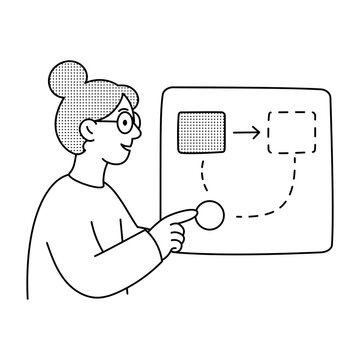 Designer mapping a touch gesture path across a digital interface screen.
