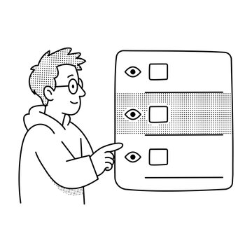 Designer organizing multiple interface layers and objects in a digital panel.