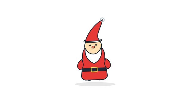A cute cartoon Santa Claus jumps excitedly against a clean white backdrop in a minimalist holiday animation style.