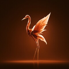 Obraz premium Beautiful and intricate origami crane made of shimmering gold paper, featuring dramatic macro photography with warm ambient lighting on a dark background.