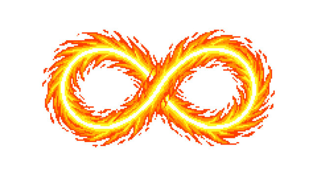Pixel Art Energy Loop Figure Eight Circuit Flaming Vortex Track Glowing Transparent Overlay Element