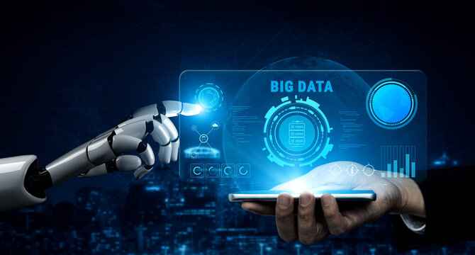Using AI for Big Data analytics to gain business intelligence and insights. AI processing and visualizing large datasets for strategic decisions. Motif