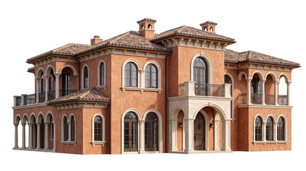 Naklejka premium Italian villa architecture with arched isolated on png transparent background
