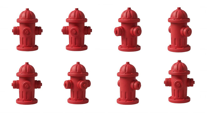 eight red fire hydrants are standing in a row on a white background fire safety illustrations