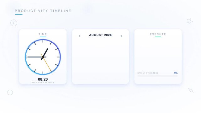 Modern Digital Dashboard with Clock and Calendar Interface.