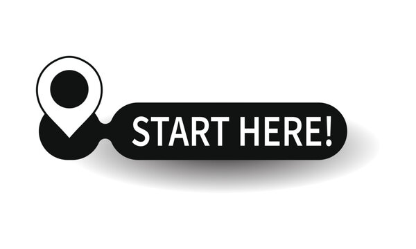 start here text button with map pin icons template Isolated on white background. Vector illustration.
