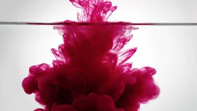 Red ink drop cloud diffusing in clear water.