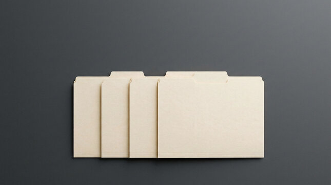 Row of blank manila file folders on dark grey background