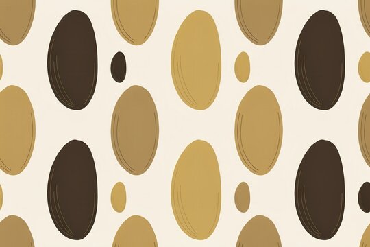 Minimalist seamless pattern with repeating oval shapes in shades of dark brown, tan, and light beige on a soft cream background, for textiles