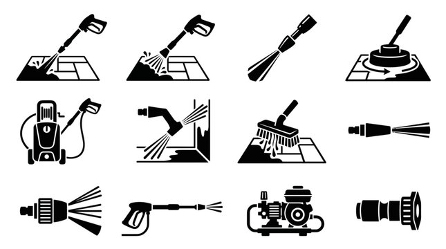 High pressure water cleaning and power washing icons.