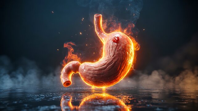Glowing human stomach representing digestive health and medical science