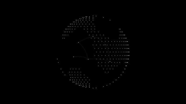A stylized digital globe rotates featuring shimmering data points and geometric grids in a high-tech minimalist style representing global connectivity.