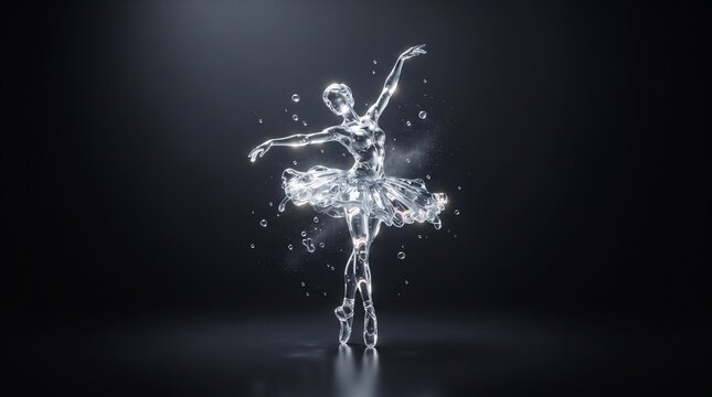 Elegantly posed glass ballerina with water splashes