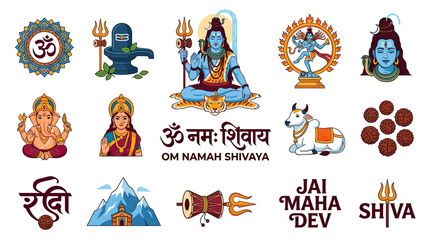 Naklejka premium Hindu Deities and Symbols Collection Isolated