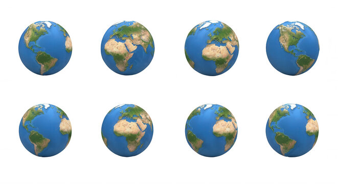 animated globe rotating with multiple views on a white background global concepts for educational purposes