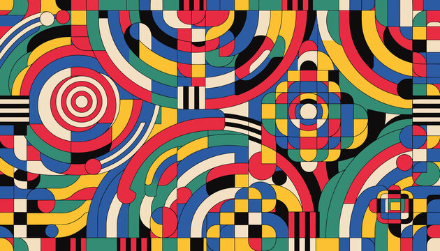 Abstract Geometric Pattern, Retro Memphis Style, Vibrant Colors, Graphic Design Background
