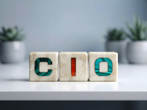 CIO Concept With Elegant Marble Blocks And Colorful Inlays Representing Modern Technology Leadership And Corporate Strategy