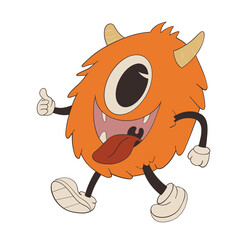 Illustration of a cute one eyed orange monster © Ade