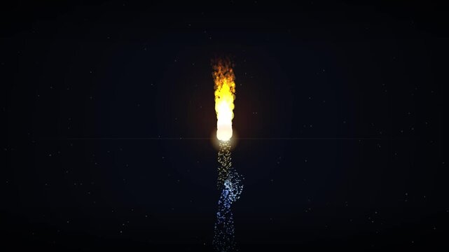 Fireball Energy Blast with Blue Particle Stream in Space