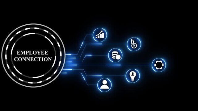 Abstract Employee Connection Interface Displaying Global Workforce Network and Team Collaboration,4k animation