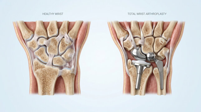 Total Wrist Arthroplasty Prosthesis vs Healthy Wrist Joint Anatomy