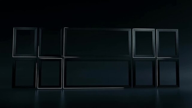 Tv Frame Border Wall Arrangement Featuring Dark Glowing Display Screens in Modern Interior Living Space