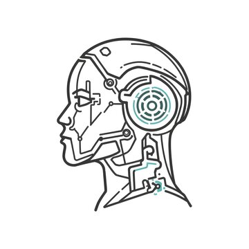 vector illustration of a man with headphones, Minimal Line Art AI Robot Head with Circuit Design Vector Icon