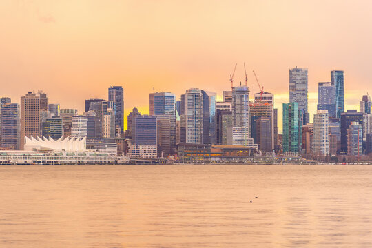 Downtown Vancouver skyline at sunset, British Columbia