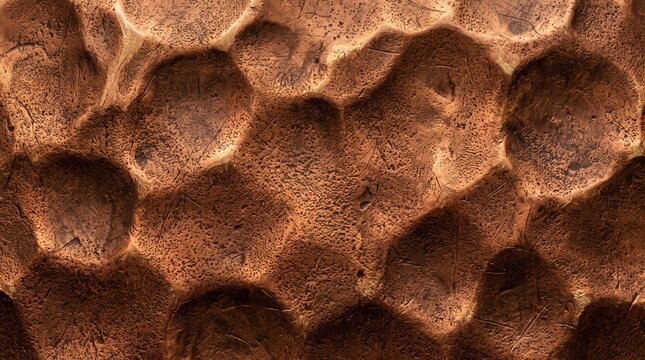 Hammered copper metal texture background with dimpled surface