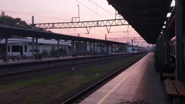 Commuter Airport Train Entering Batu Ceper Railway Station Platform
