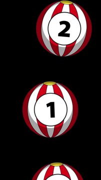 Vertical Animation of Numbered Red and White Striped Balls Falling