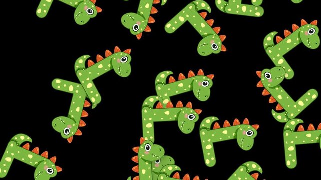 Cartoon Green Dinosaurs Falling Downward on a Black Background