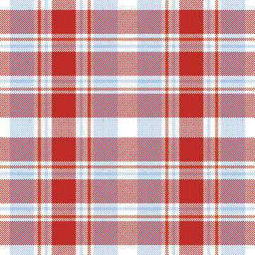 red and white tablecloth. Seamless red and blue plaid fabric pattern with traditional checkered style.