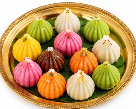 Sweet modak in plate on white background