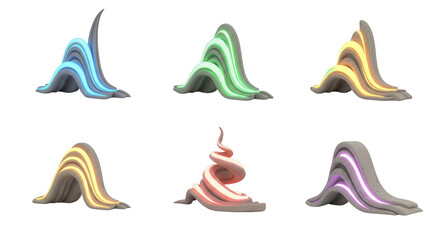 Obraz premium colorful abstract sculptures display dynamic shapes with glowing lines isolated on white background design elements concept and decoration