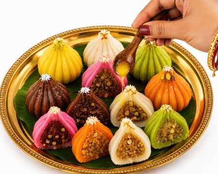 Sweet modak in plate on white background