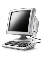 Fototapeta premium A 3D illustration of a classic vintage CRT computer monitor and keyboard, isolated on a clean white background for retro technology concepts.
