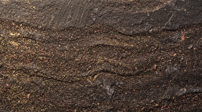 Dark stone texture background with gold and copper metallic flecks