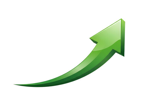 Bright green upward growth arrow icon isolated on white background