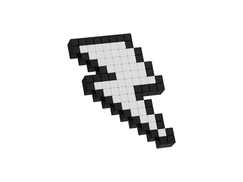 Minimalist pixel art lightning bolt icon in black and white isolated on transparent background