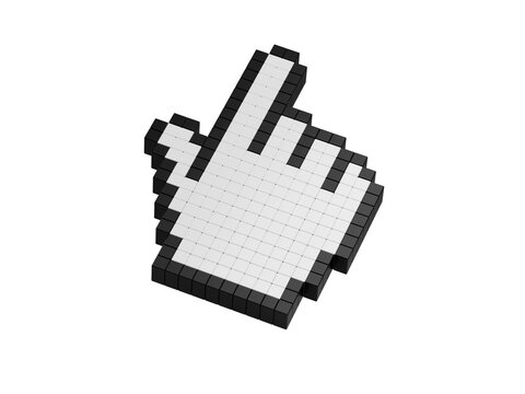 Simple pixelated hand icon pointing upwards with thumb isolated on transparent background