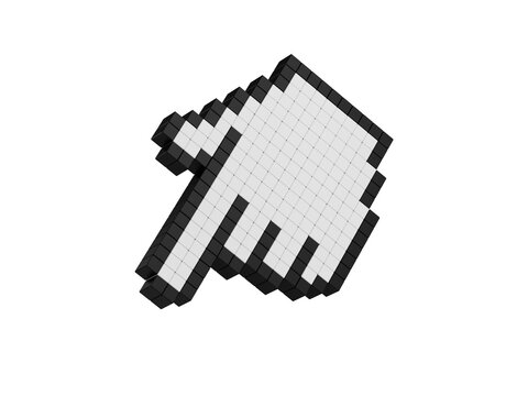 Pixel art hand pointing and clicking on a white background isolated on transparent background