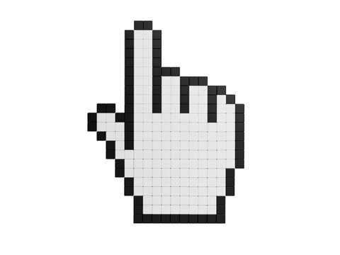 Pixel art pointing finger icon with click gesture isolated on transparent background