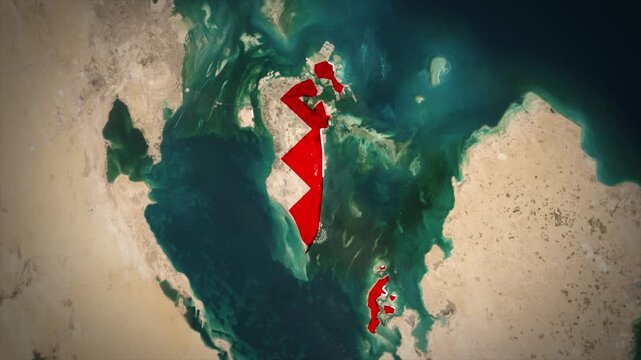 Bahrain Flag Map Animation, Zoom From Space to Bahrain, Middle East Country Location Map, Kingdom of Bahrain on Realistic Terrain Background