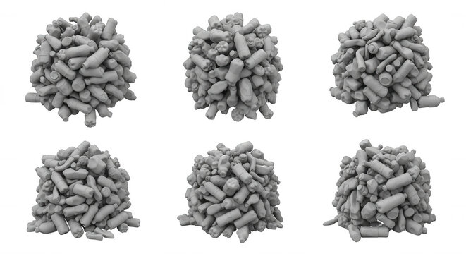 gray bottles in cuboid shape on white background arrangement and possible recycling concept possible waste reduction