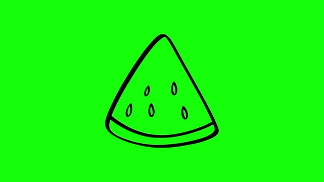watermelon fruit icon sign, isolated red slice fruits on green screen. Animated fresh healthy raw food cartoon. Advertisement, illustration idea, organic and natural diet symbol. Element for video.